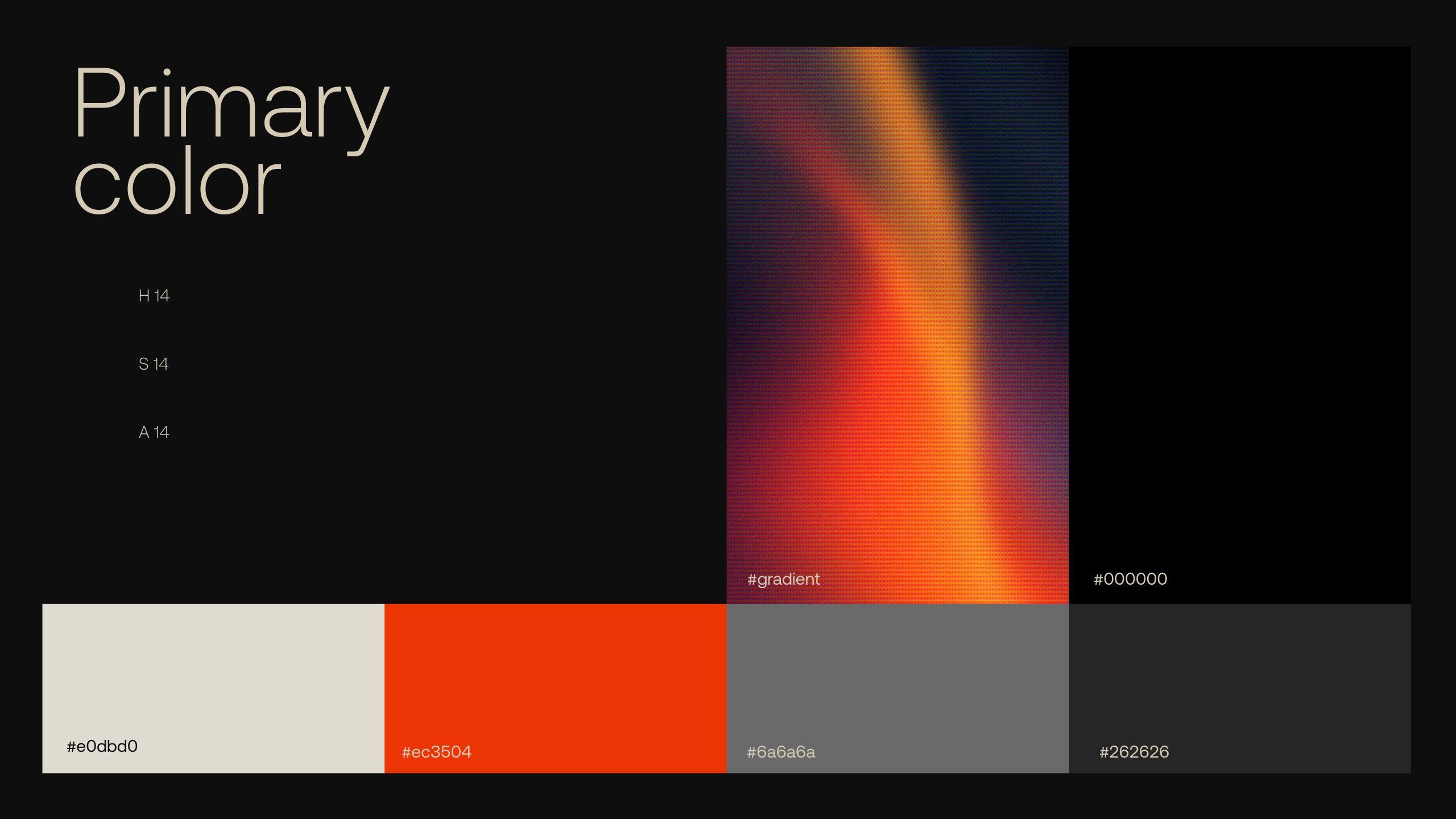 Avenue Tampa brand guide primary colour page showing bone, orange, grey, charcoal, black and a gradient