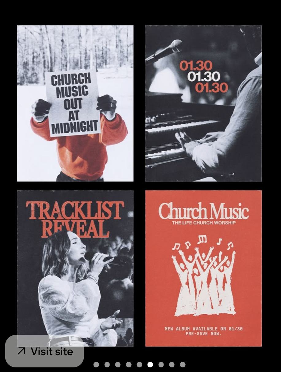 Four campaign graphics in red, black and white including a tracklist reveal and date card