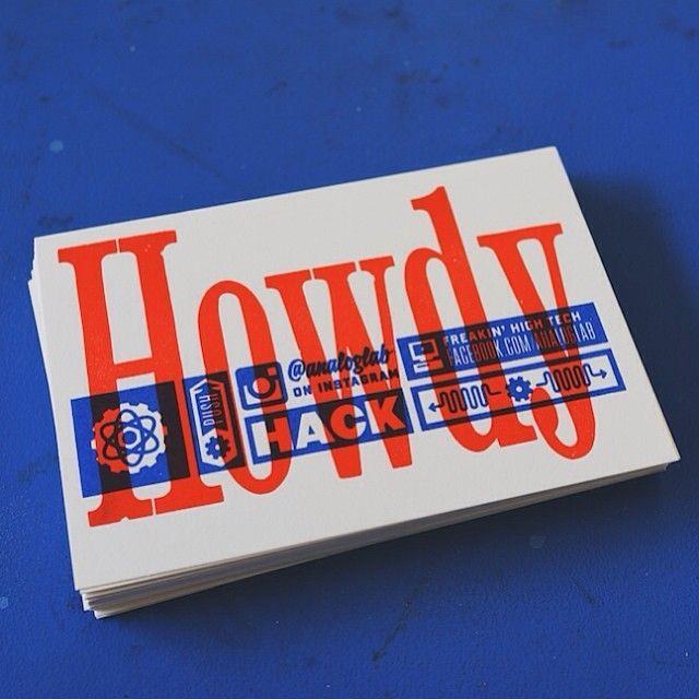 Letterpress card printed in red and blue overprint